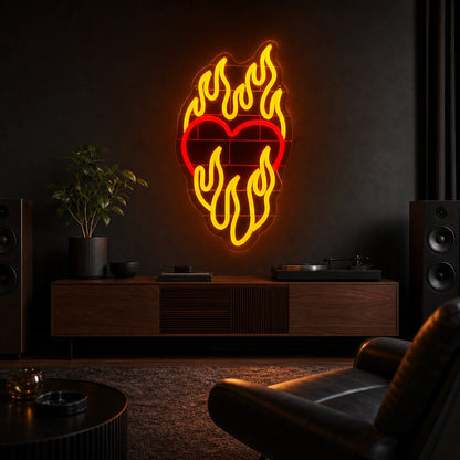 Heart Surrounded By Flames LED Neon Sign Home Garage Wall Decoration real lifestyle scene