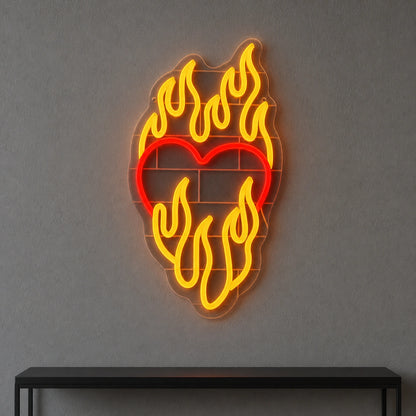 Heart Surrounded By Flames LED Neon Sign Home Garage Wall Decoration size image