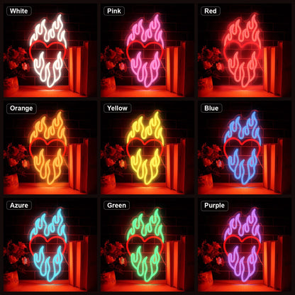 Heart Surrounded By Flames LED Neon Sign Home Garage Wall Decoration color grid