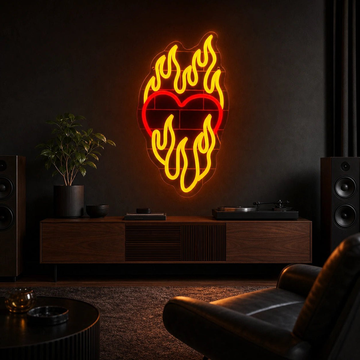 Heart Surrounded By Flames LED Neon Sign Home Garage Wall Decoration - Shineneon
