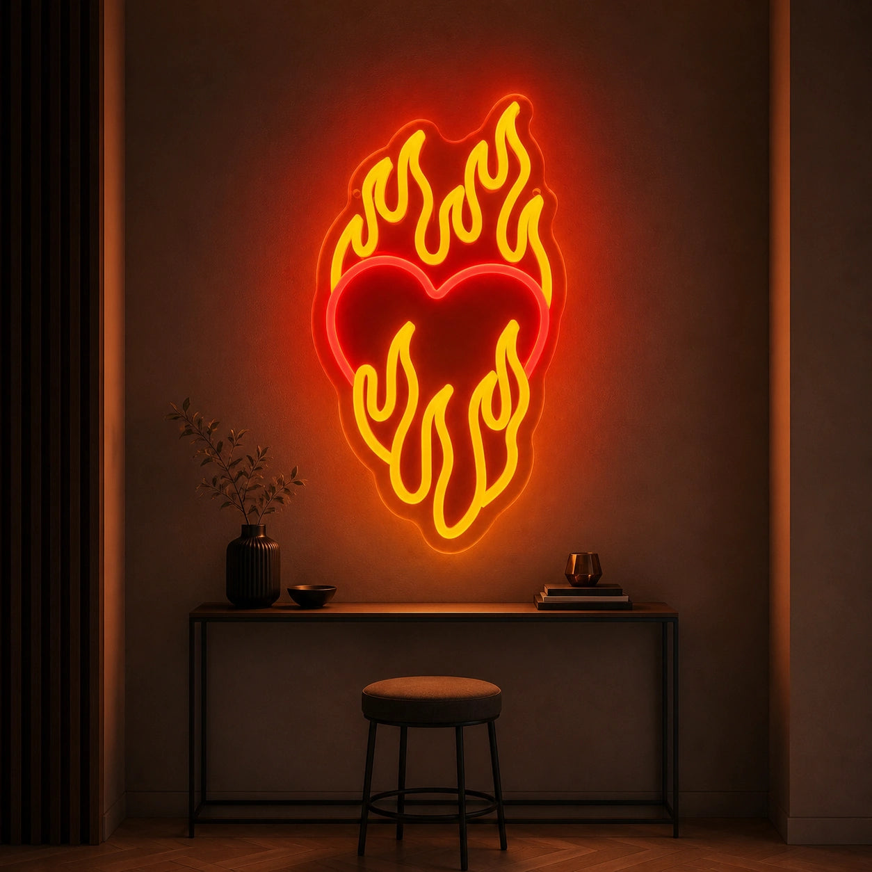 Heart Surrounded By Flames LED Neon Sign Man Cave Neon Sign size image