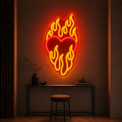Heart Surrounded By Flames LED Neon Sign Man Cave Neon Sign size image