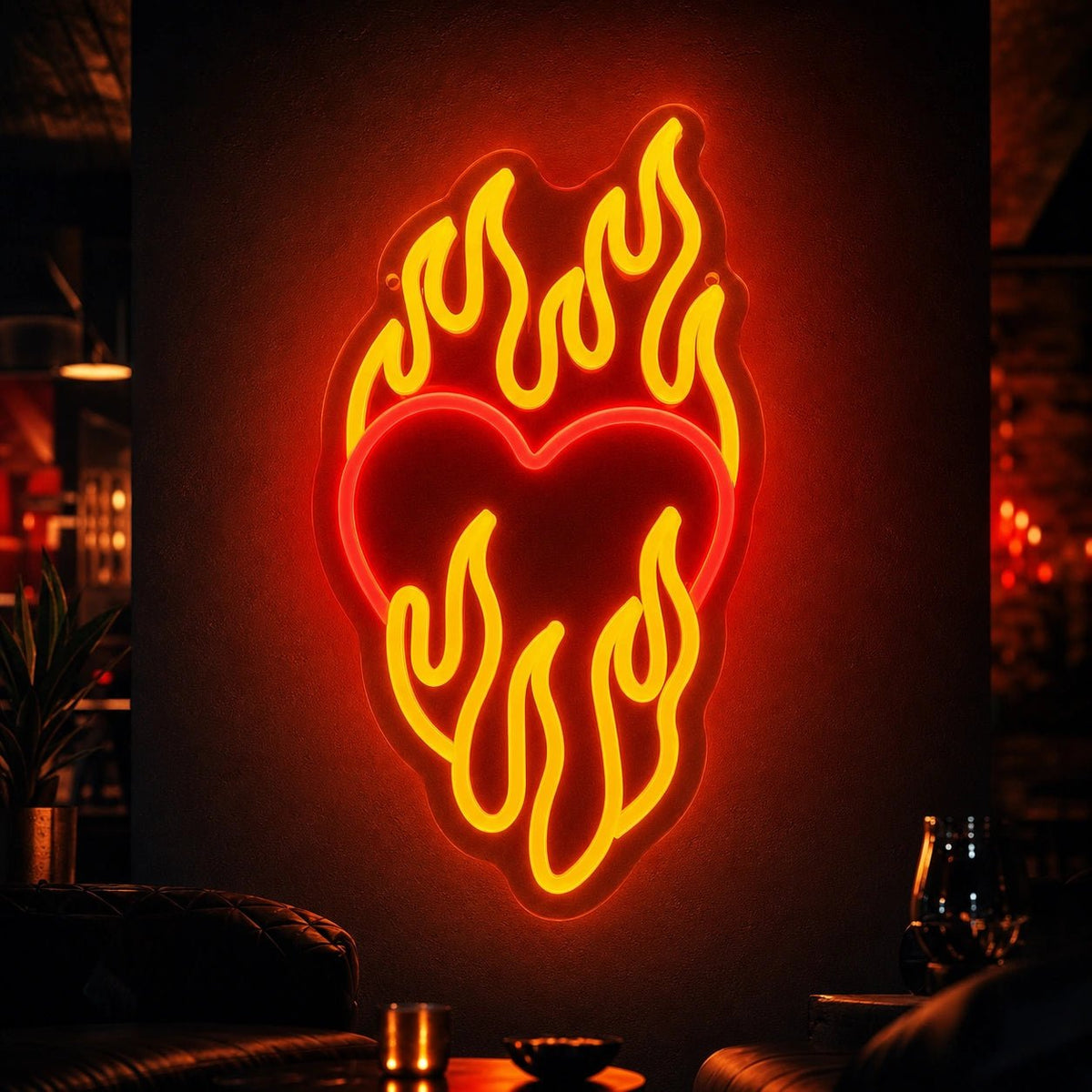 Heart Surrounded By Flames LED Neon Sign Man Cave Neon Sign - Shineneon