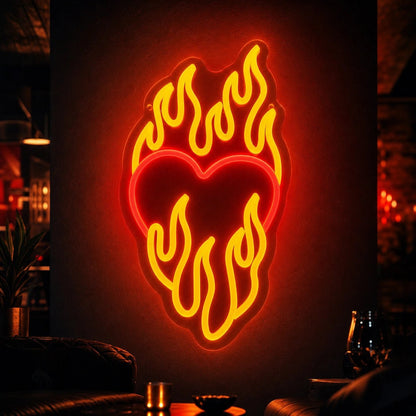 Heart Surrounded By Flames LED Neon Sign Man Cave Neon Sign - Shineneon