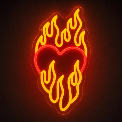 Heart Surrounded By Flames LED Neon Sign Man Cave Neon Sign - Shineneon