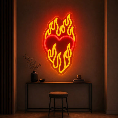 Heart Surrounded By Flames LED Neon Sign Man Cave Neon Sign - Shineneon