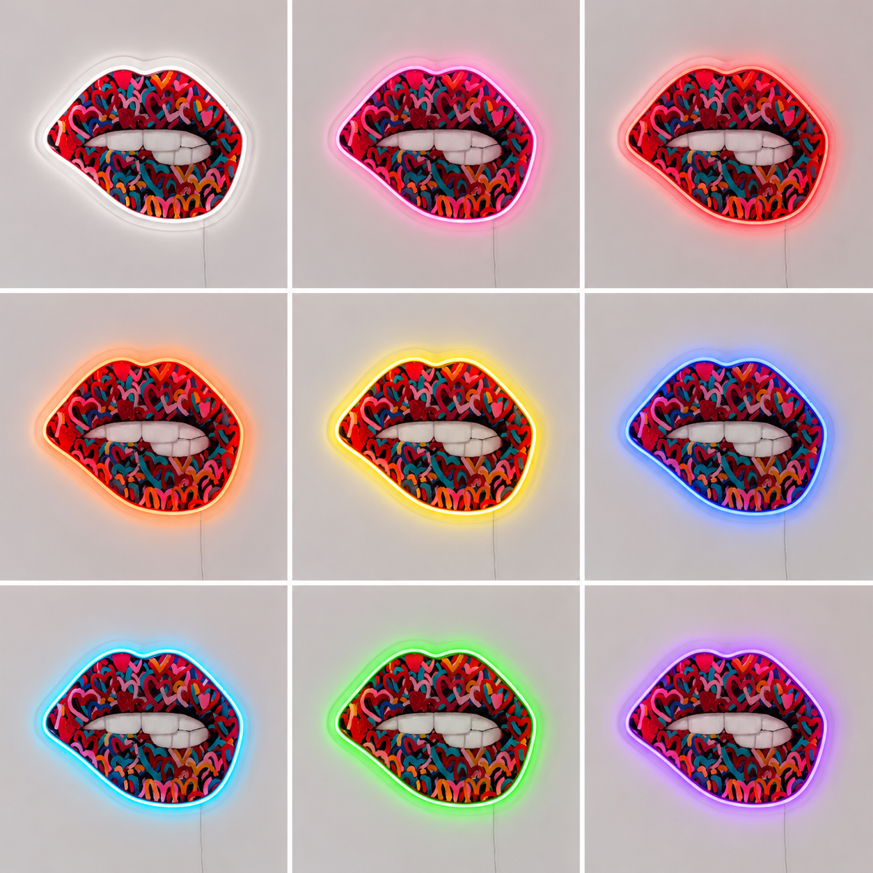 Heart Wall Decor LED Neon Sign Home Art color grid