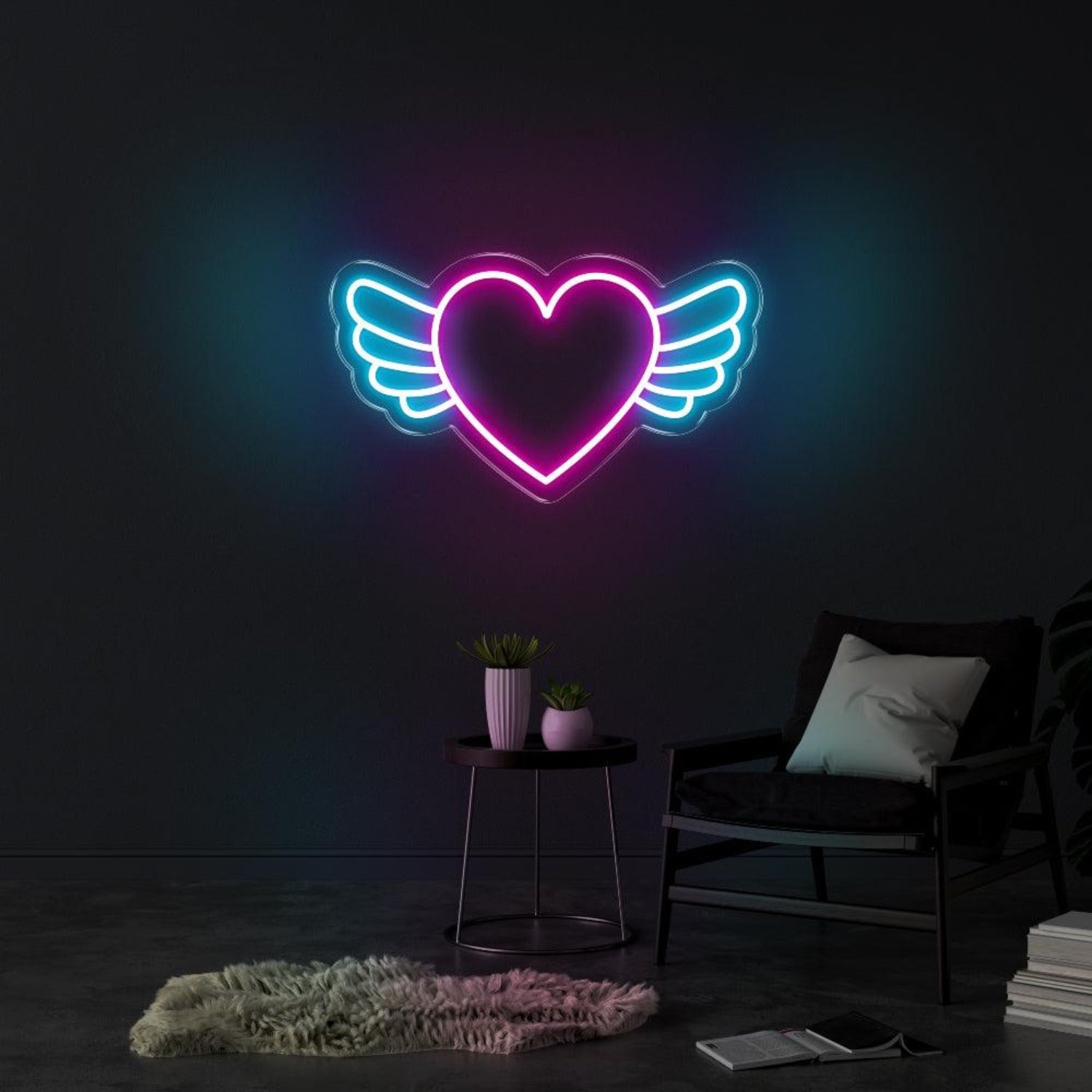 Heart Wings Pink And White Led Neon Sign For Bedroom Living Room Cafe Decor | Shineneon