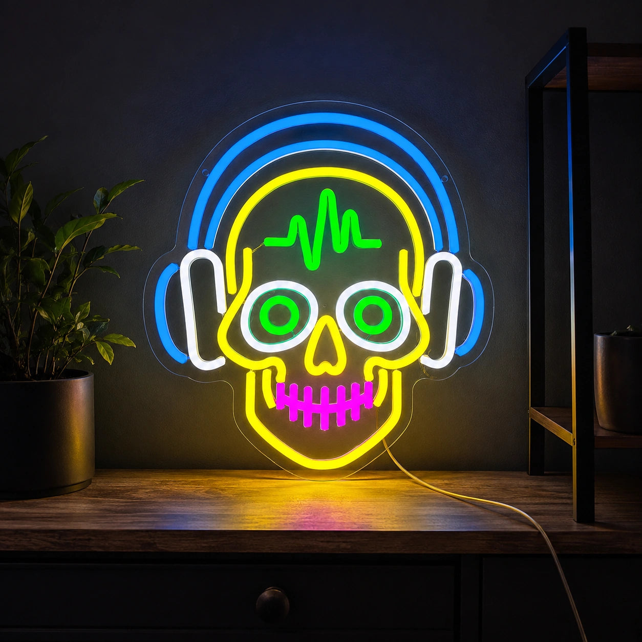 Heartbeat Headphones Skull LED Neon Sign size image