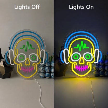Heartbeat Headphones Skull LED Neon Sign main product image