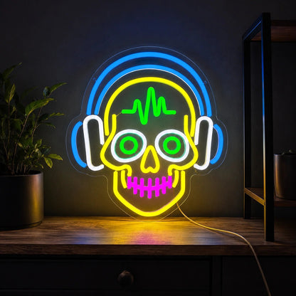 Heartbeat Headphones Skull LED Neon Sign - Shineneon