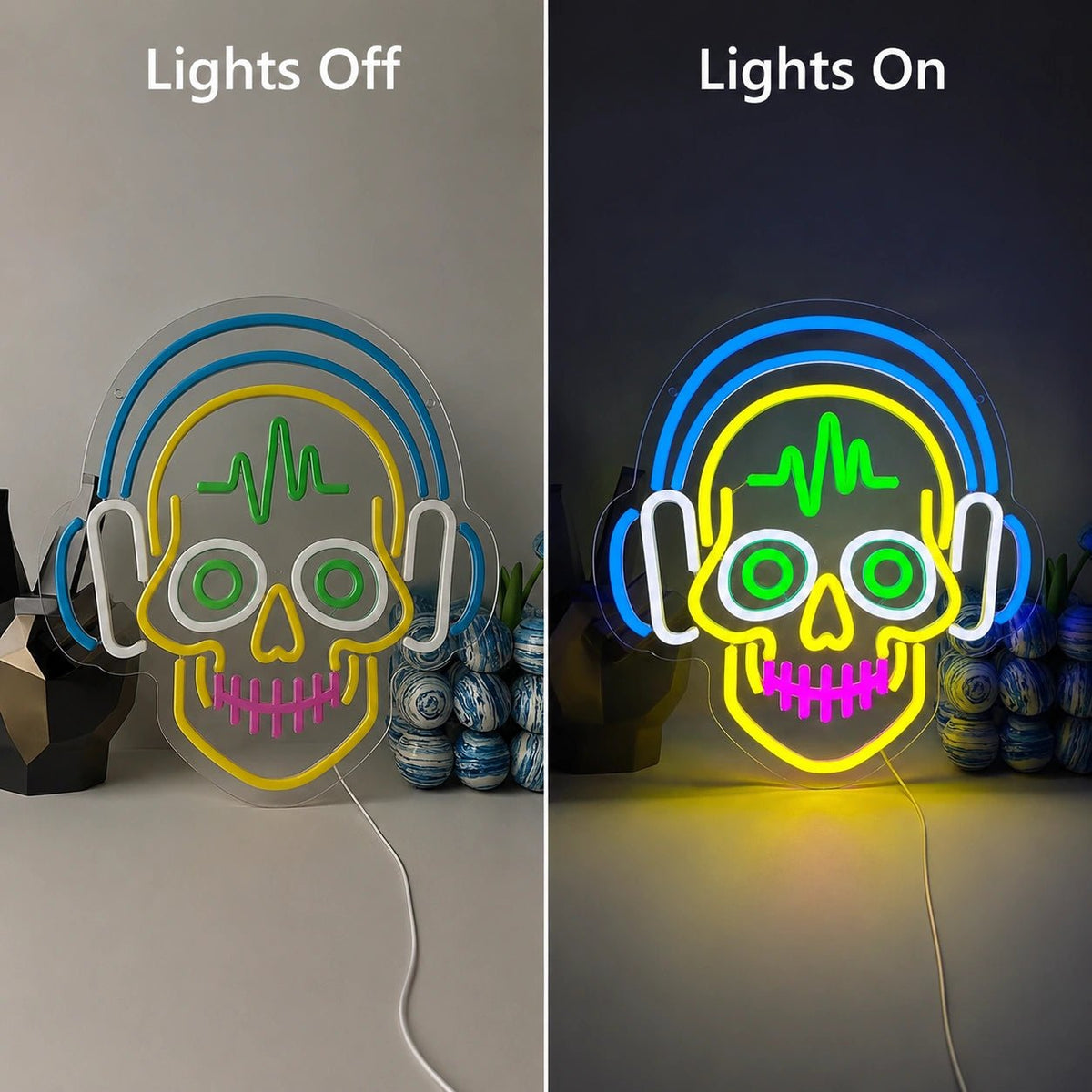 Heartbeat Headphones Skull LED Neon Sign - Shineneon