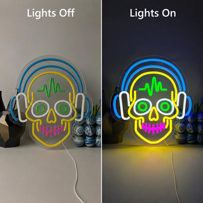 Heartbeat Headphones Skull LED Neon Sign - Shineneon
