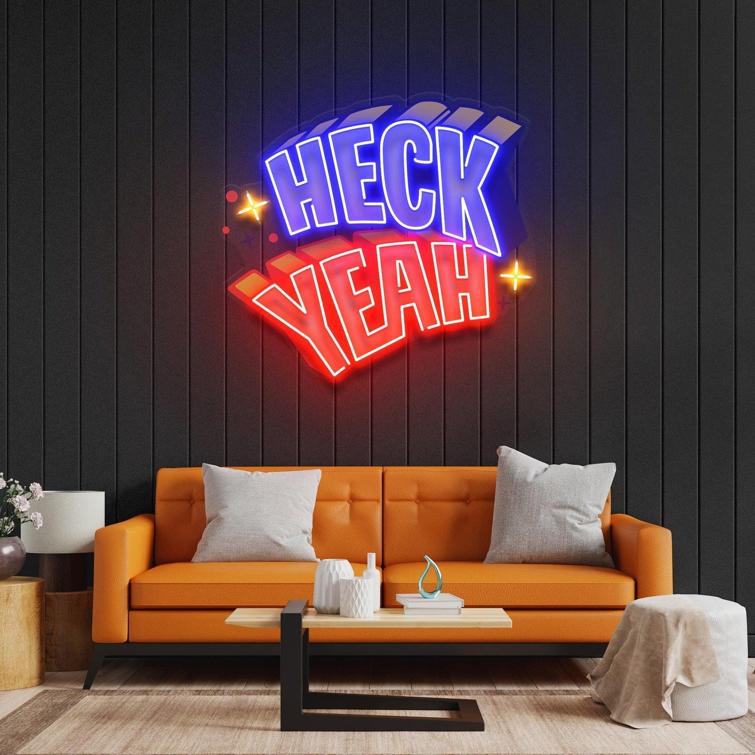 Heck Yeah Blue Red Uv Printed Led Neon Sign With Stars For Bedroom Studio Decor | Shineneon