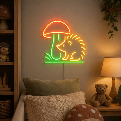 Hedgehog Beside Mushroom LED Neon Sign real lifestyle scene