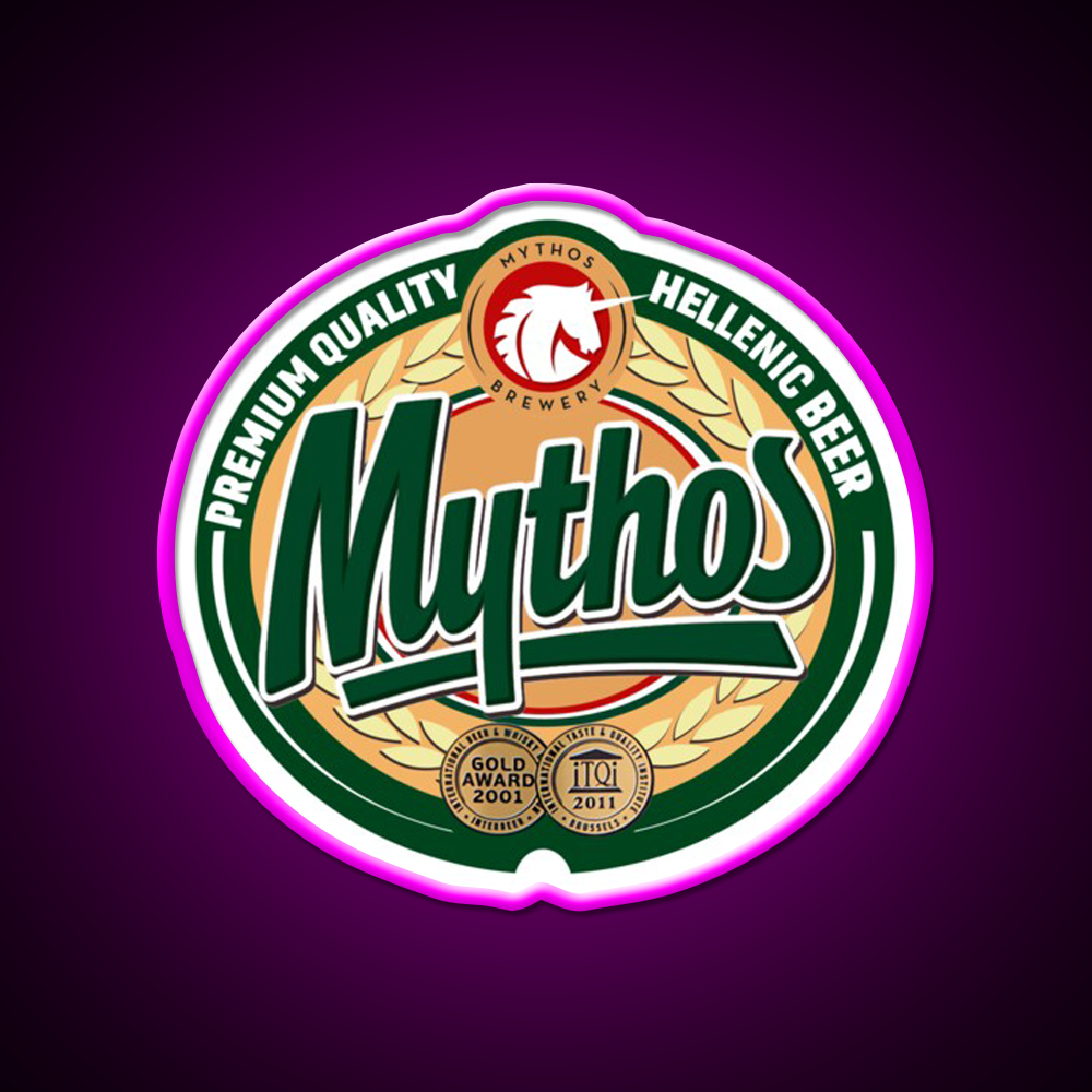 Hellenic Greek Beer Mythos Beer Bar Decor Led Neon Sign Rgb Color - Neon sign mounted on wall in room