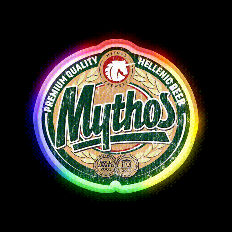 Hellenic Greek Beer Mythos Vintage Beer Bar Decor Led Neon Sign Rgb Color - LED neon sign close-up detail
