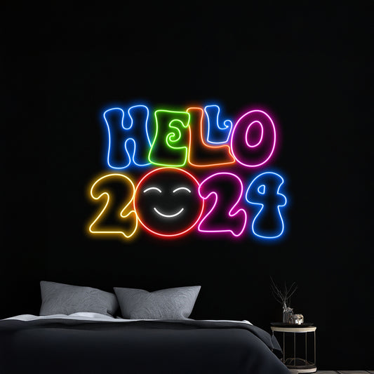 Hello 2024 Neon Sign Holiday Season Celebrate Neon Light