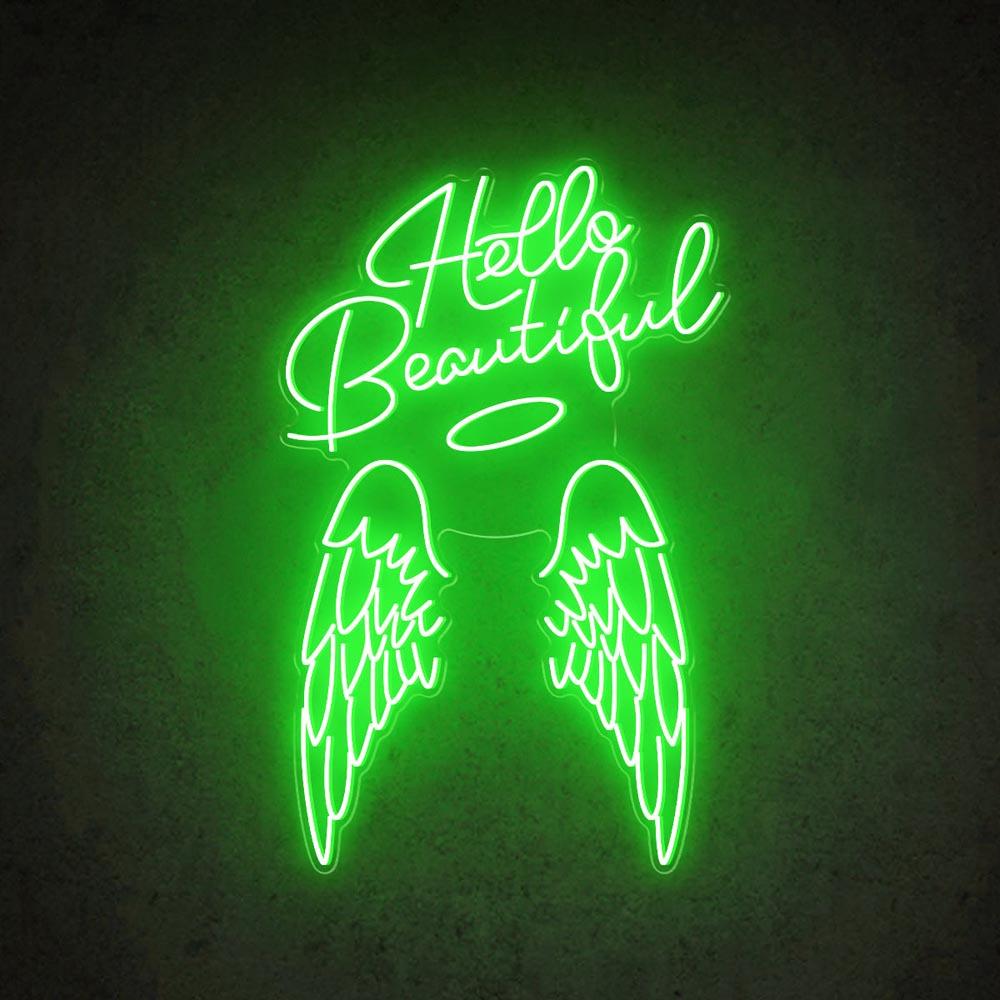 Hello Beautiful Angel Wings White Led Neon Sign For Salon Home Decor | Shineneon