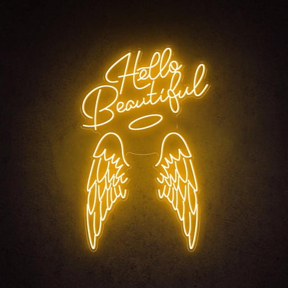 Hello Beautiful Angel Wings White Led Neon Sign For Salon Home Decor | Shineneon
