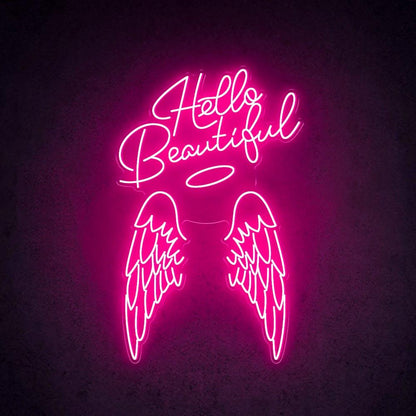 Hello Beautiful Angel Wings White Led Neon Sign For Salon Home Decor | Shineneon