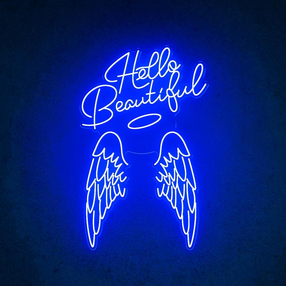 Hello Beautiful Angel Wings White Led Neon Sign For Salon Home Decor | Shineneon