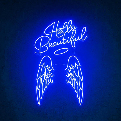 Hello Beautiful Angel Wings White Led Neon Sign For Salon Home Decor | Shineneon