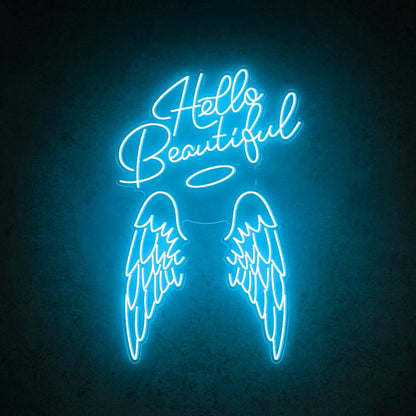 Hello Beautiful Angel Wings White Led Neon Sign For Salon Home Decor | Shineneon
