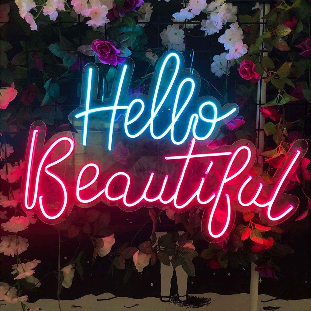 Hello Beautiful Blue Pink Handwritten Led Neon Sign For Salon Home Decor | Shineneon