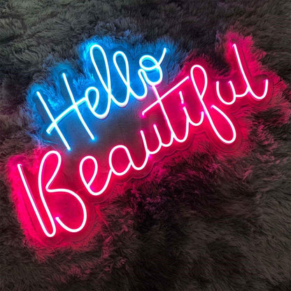 Hello Beautiful Blue Pink Handwritten Led Neon Sign For Salon Home Decor | Shineneon