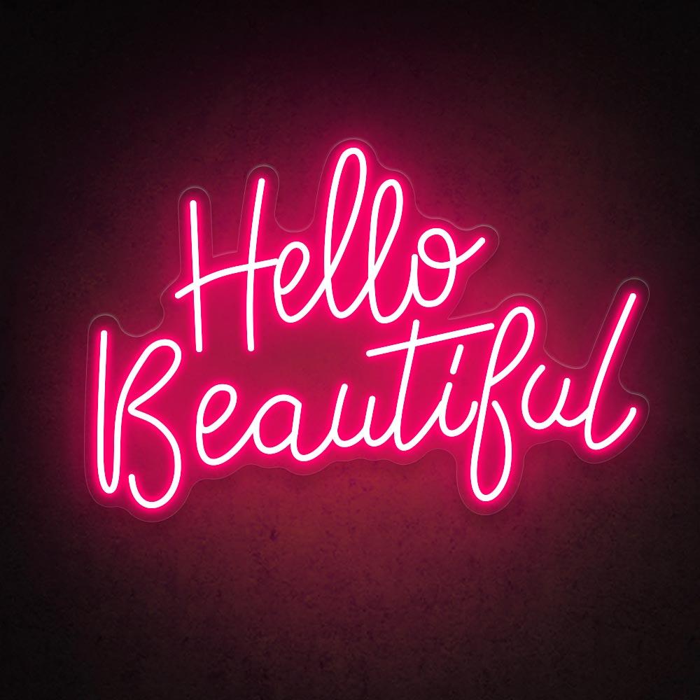 Hello Beautiful Blue Pink Handwritten Led Neon Sign For Salon Home Decor | Shineneon