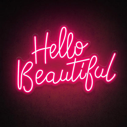 Hello Beautiful Blue Pink Handwritten Led Neon Sign For Salon Home Decor | Shineneon