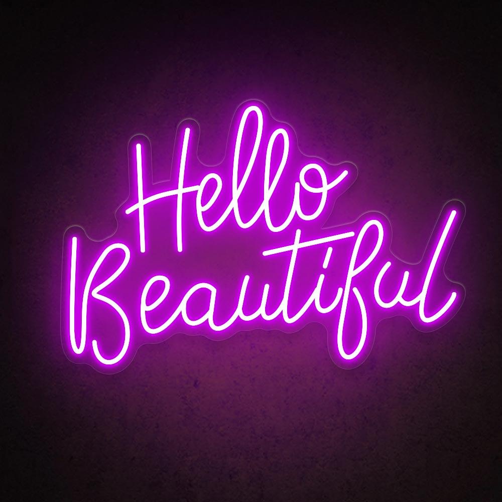 Hello Beautiful Blue Pink Handwritten Led Neon Sign For Salon Home Decor | Shineneon
