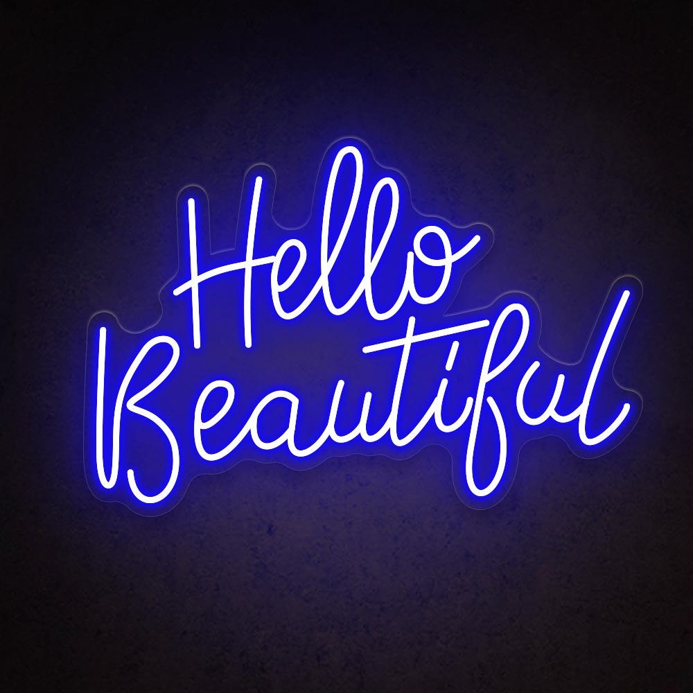 Hello Beautiful Blue Pink Handwritten Led Neon Sign For Salon Home Decor | Shineneon
