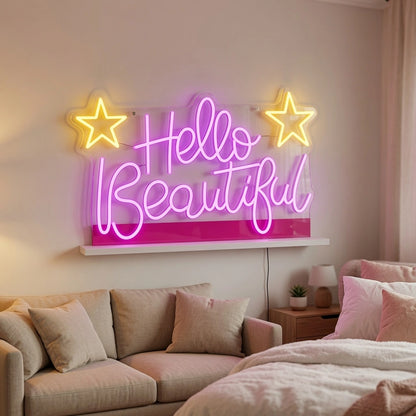 Hello Beautiful LED Neon Sign Home Wall Art - 03 Real Lifestyle Scene