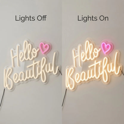 Hello Beautiful LED Neon Sign Wall Decor - 06 Day Night Comparison