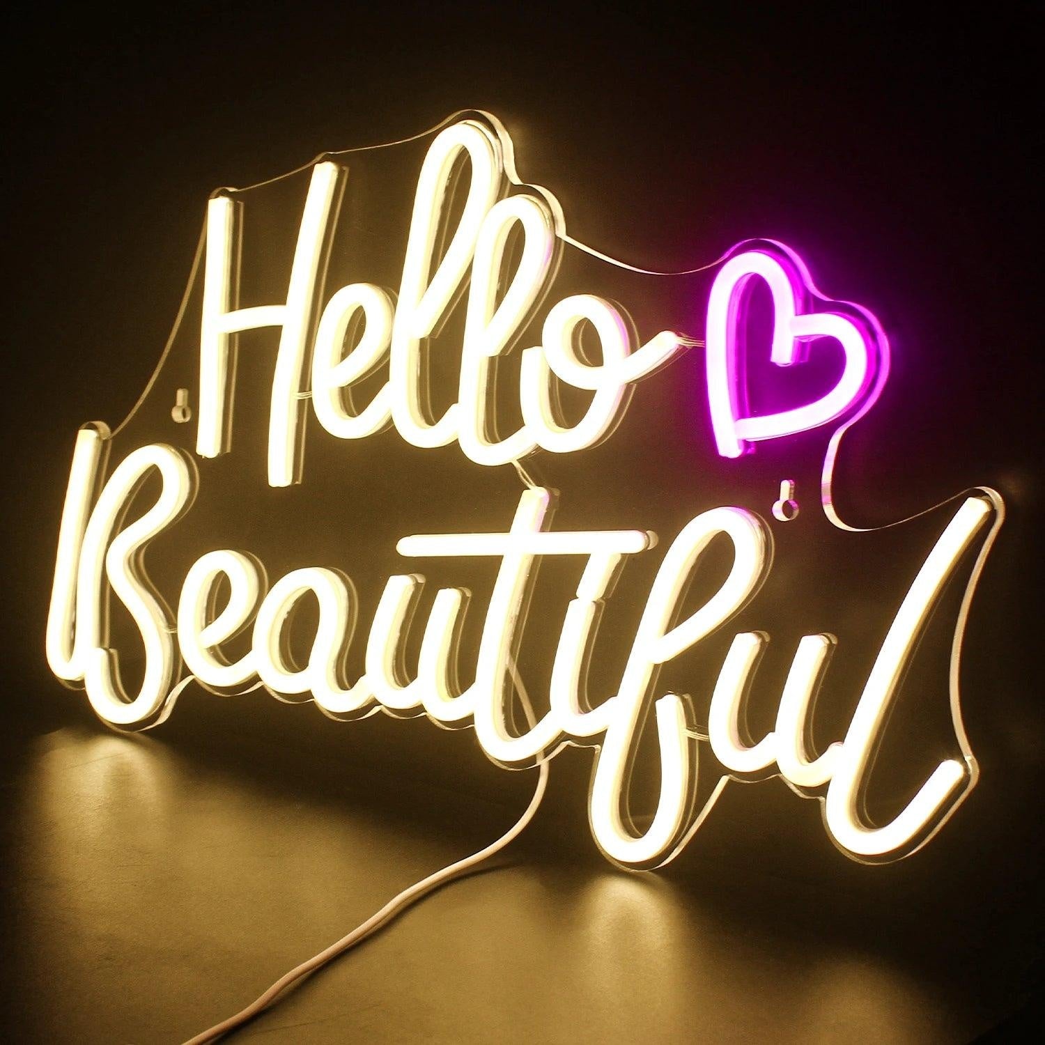 Hello Beautiful White And Pink Led Neon Sign For Home Decor | Shineneon