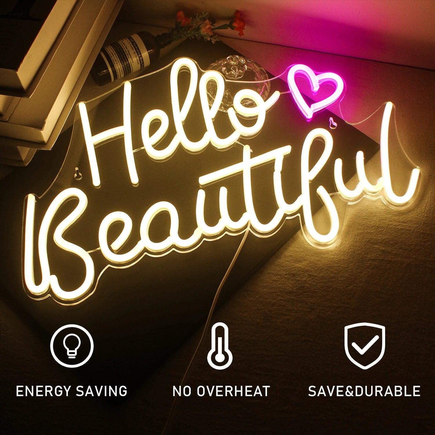 Hello Beautiful White And Pink Led Neon Sign For Home Decor | Shineneon