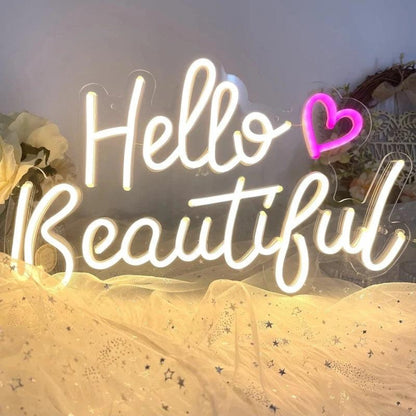 Hello Beautiful White And Pink Led Neon Sign For Home Decor | Shineneon