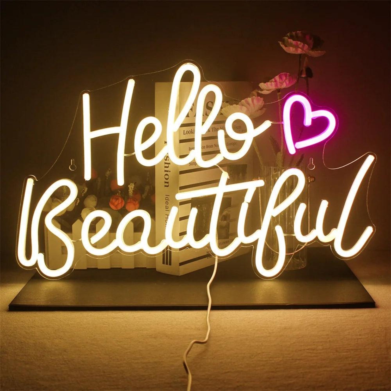Hello Beautiful White And Pink Led Neon Sign For Home Decor | Shineneon