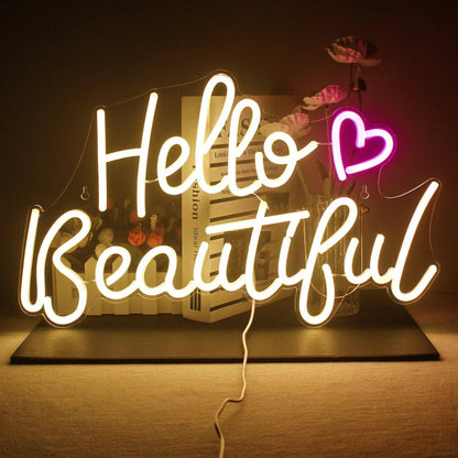 Hello Beautiful White And Pink Led Neon Sign For Home Decor - Shineneon