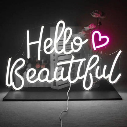 Hello Beautiful White And Pink Led Neon Sign For Home Decor - Shineneon