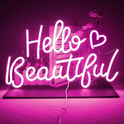 Hello Beautiful White And Pink Led Neon Sign For Home Decor | Shineneon