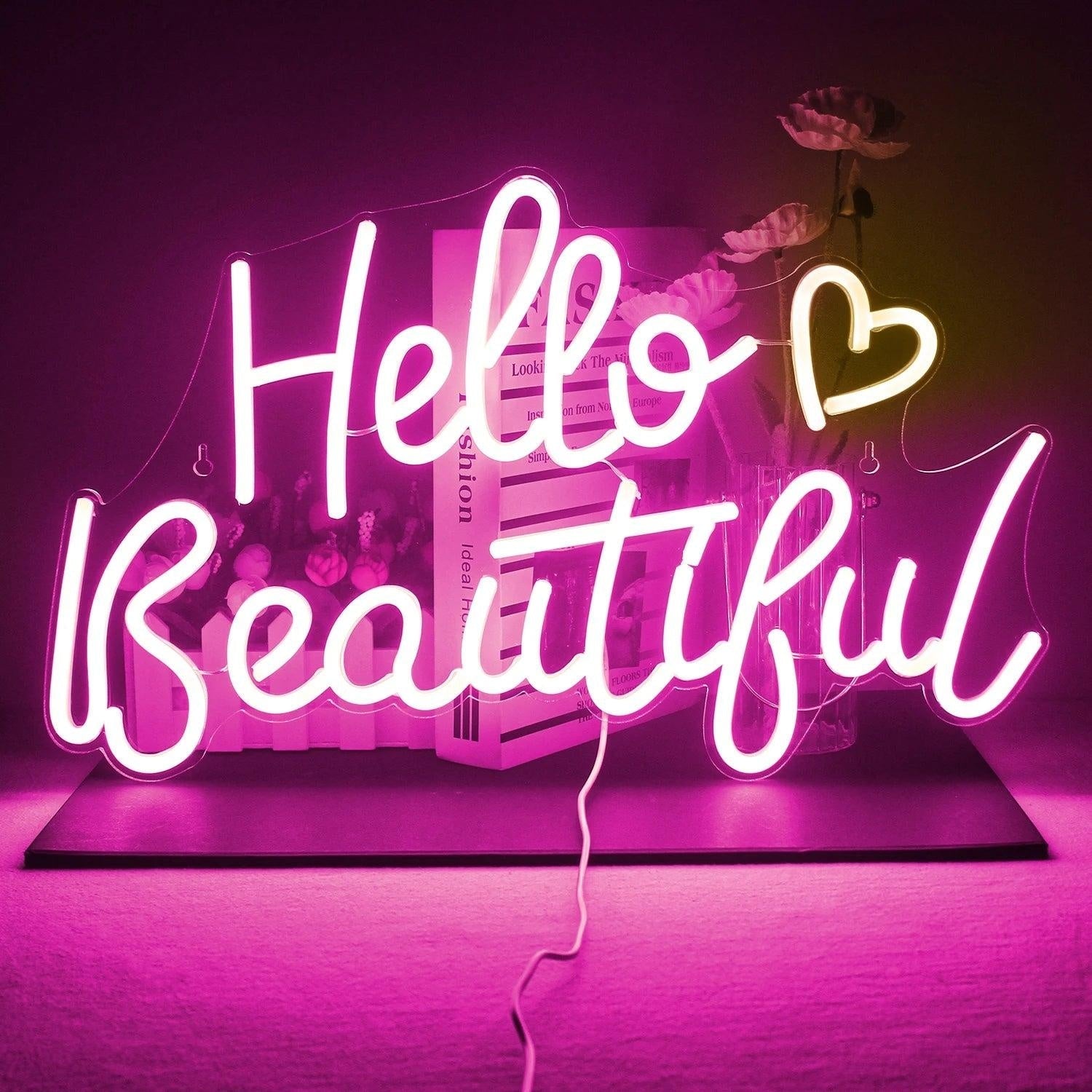 Hello Beautiful White And Pink Led Neon Sign For Home Decor - Shineneon