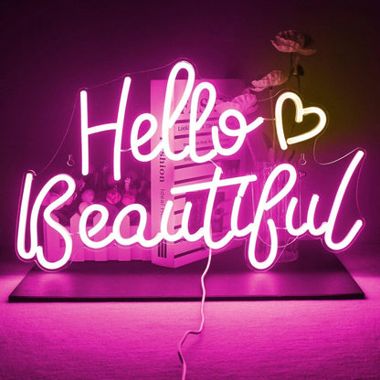 Hello Beautiful White And Pink Led Neon Sign For Home Decor - Shineneon