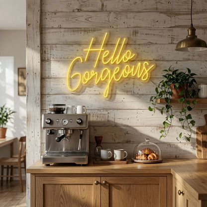 Hello Gorgeous Cafe Wall Decor LED Neon Sign - 03 Real Lifestyle Scene