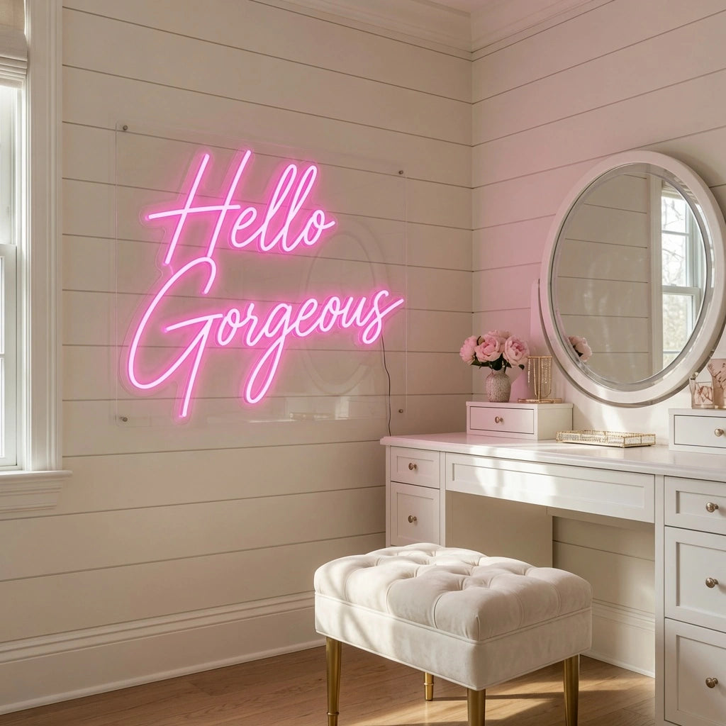 Hello Gorgeous LED Neon Sign Bedroom Decor Wall Neon Sign - 03 Real Lifestyle Scene
