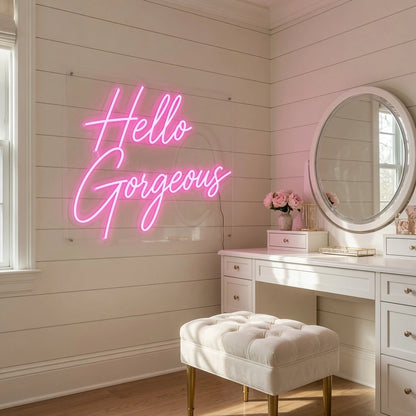 Hello Gorgeous LED Neon Sign Bedroom Decor Wall Neon Sign - 03 Real Lifestyle Scene