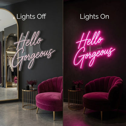Hello Gorgeous LED Neon Sign Bedroom Decor Wall Neon Sign - 06 Day Night Comparison