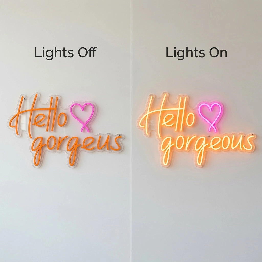 Hello Gorgeous LED Neon Sign Home Wall Art Wall Decor - 06 Day Night Comparison